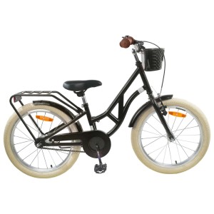 Schwarzes 24-Zoll Kinderfahrrad von vidaXL für 8- bis 12-Jährige mit Korb und Gepäckträger.
