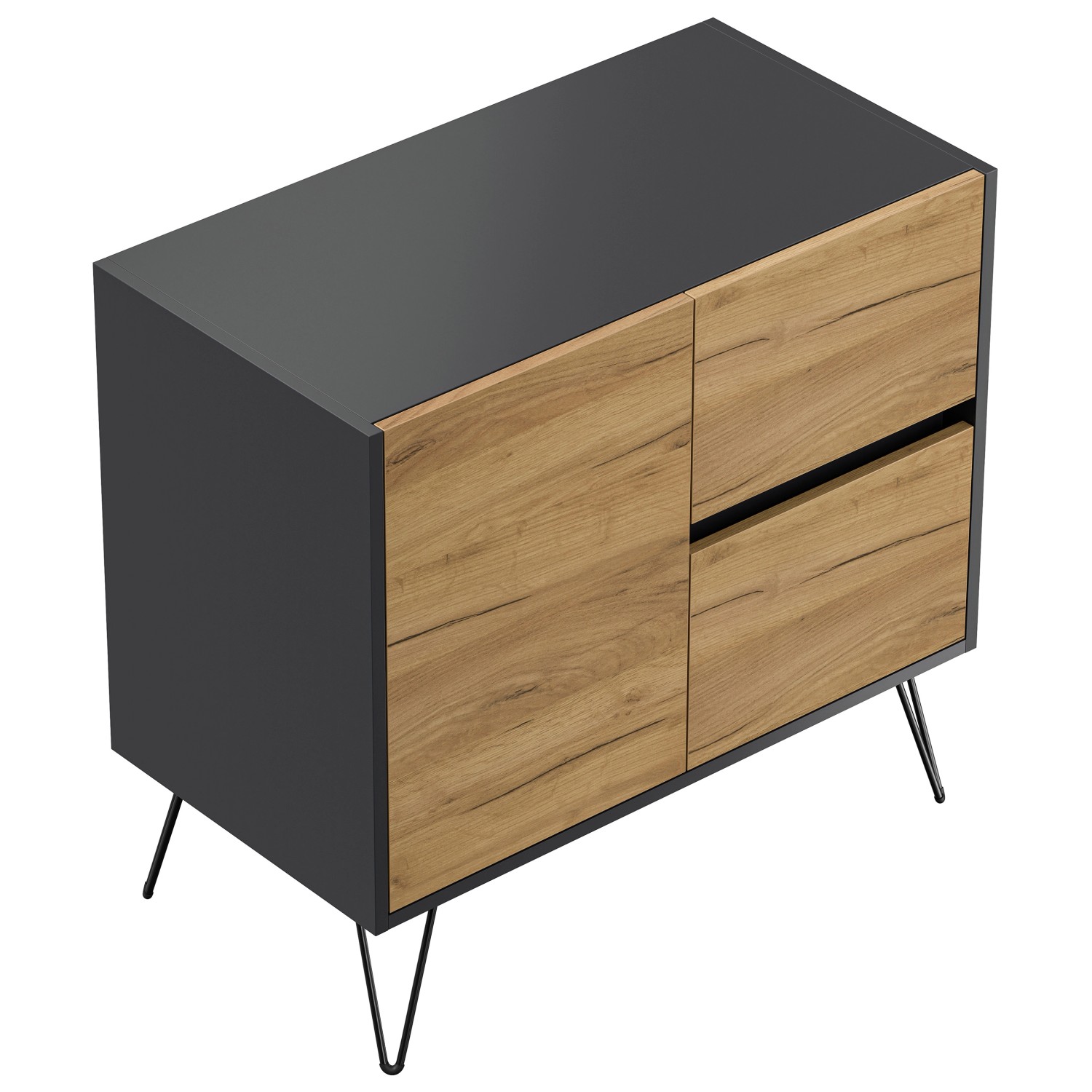 Posseik Sideboard Industrial C 2 Schubladen 1 Tür 80 cm Grafit Eiche Front günstig online kaufen