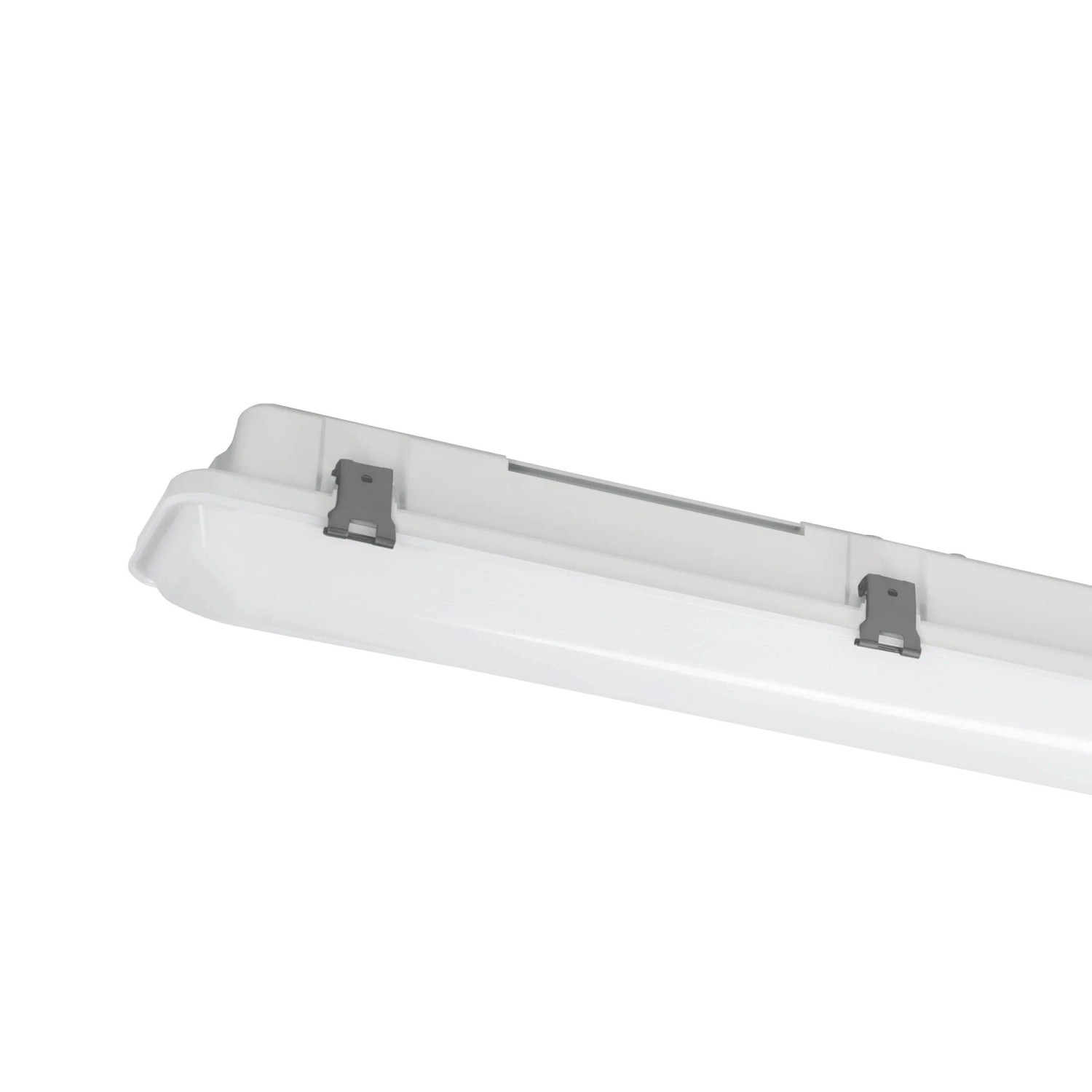 Graue Eglo LED-Wannenleuchte Expert Prime, 119 cm, für Feuchträume und Außenbereiche.