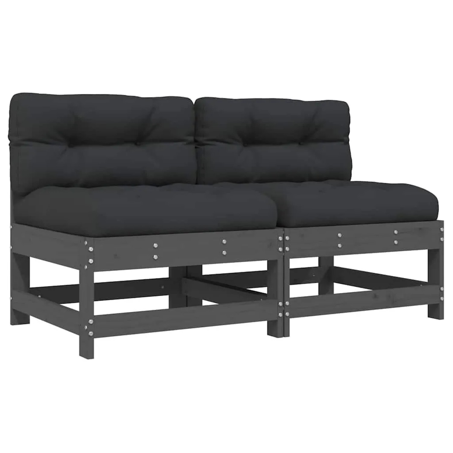 vidaXL Mittelsofas mit Kissen 2 Stk Grau Massivholz Kiefer 825578