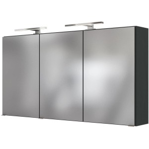 Held Möbel Waschtisch-Set Verona, 120 cm, matt Grau-Graphitgrau, mit Spiegelschrank und LED-Leuchten.
