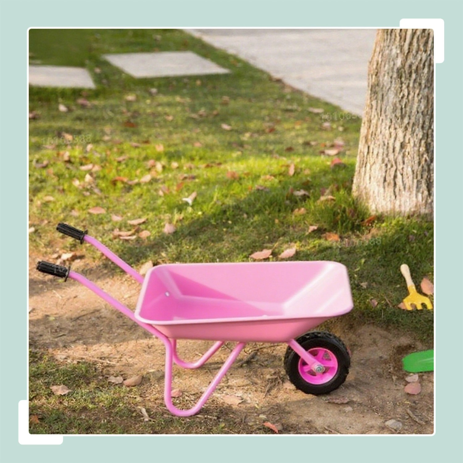 Relaxdays Kinderschubkarre Eisen Rosa Schwarz Gummirad 43 cm x 74 cm x 36 cm 2,2 kg_3