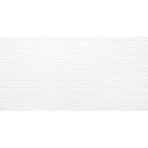 Weiße Dekorfliese Bellissima Bella Bianco, 30x60 cm, mit feiner, horizontaler Struktur.