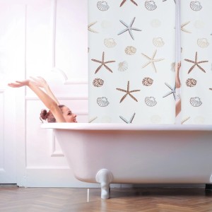Relaxdays Duschrollo Kunststoff Aluminium Semitransparent Bedruckt Wasserabweisend Schnelltrocknend 80 cm x 240 cm 0,5 kg
