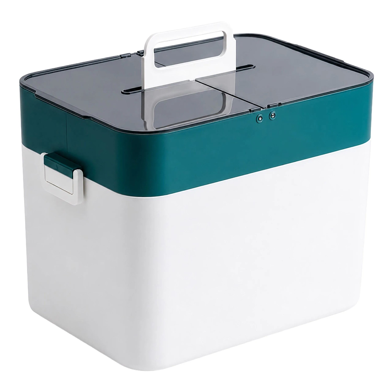Relaxdays Medizinbox Kunststoff Weiß Petrol Transparenter Deckel 18 cm x 28,5 cm x 21 cm