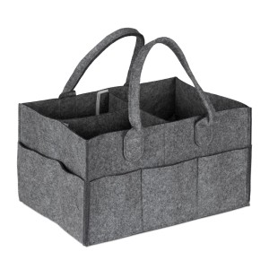 Dunkelgrauer Relaxdays Windel Caddy aus Filz mit 11 Fächern, ca. 33x23x18cm.