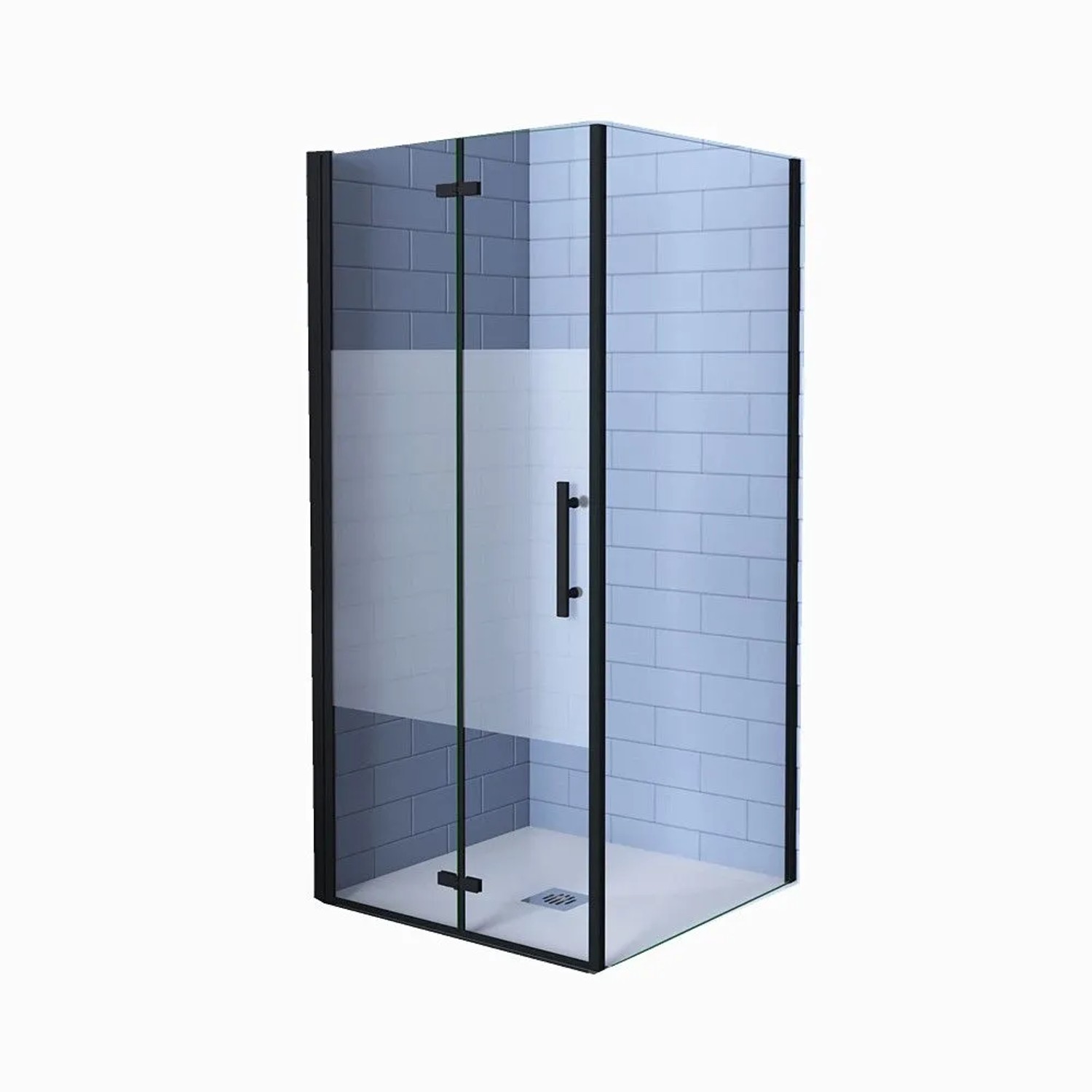 Duschparadies Duschkabinen Eckig 120 x 76 x 195cm Falttür x Seitenwand 6mm Nano Michgasstreifen Glas Duschtür Drehtür Eckdusche Schwarzrahmen