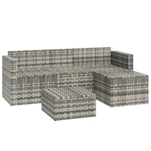 Graues 3-tlg. vidaXL Garten-Lounge-Set aus Poly Rattan mit Kissen.
