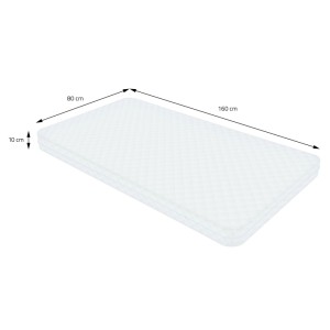 Weiße Kaltschaummatratze 80x160x10 cm für Kinderbett, gesteppt. Maße deutlich sichtbar.
