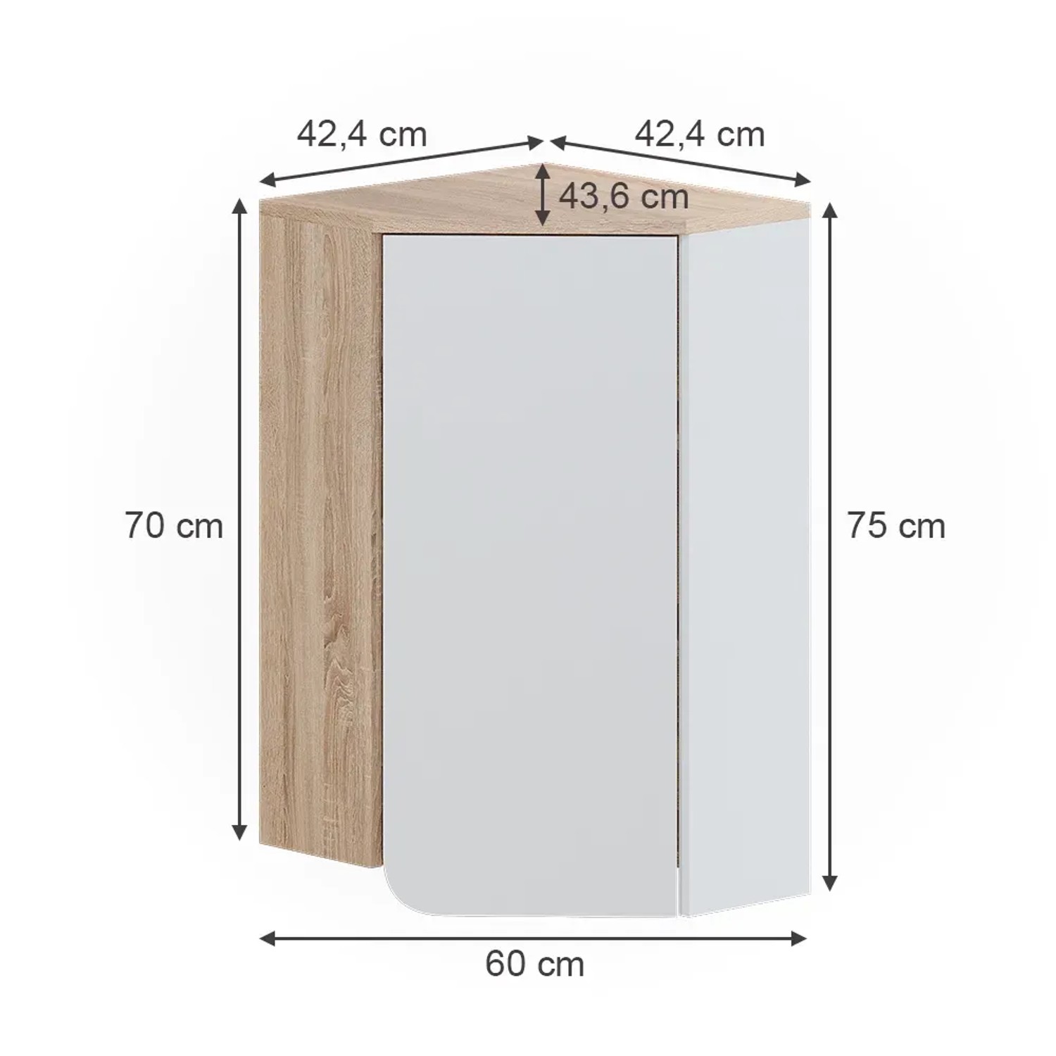 Vicco Badschrank Karen, Sonoma/Weiß, 50x75 cm, mit Tür und offenen Fächern. Badregal für mehr Stauraum.