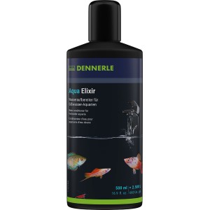 Dennerle Aqua Elixier Wasseraufbereiter 500 ml. Schwarze Flasche für Süßwasser-Aquarien, reinigt Wasser, schützt Fische.