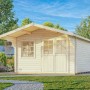 Palmako Gartenhaus Sally, 360x360 cm, lackiert grau-anthrazit, mit Doppeltür und Fenster.