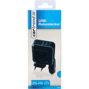 Cartrend USB Reisestecker 21x für Auto und Steckdose, ideal für unterwegs.
