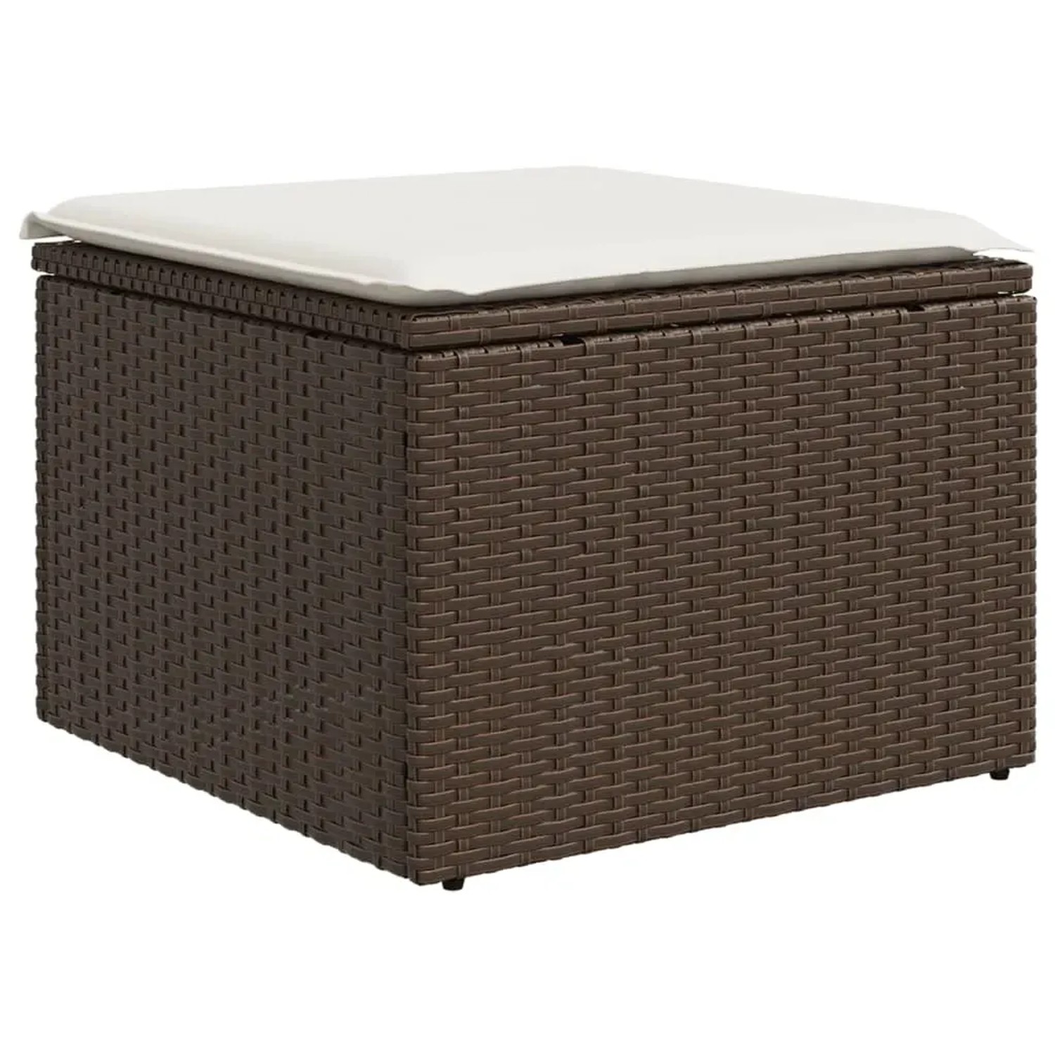 Brauner Poly Rattan Fußhocker mit Kissen, Teil der 6-tlg. vidaXL Garten-Sofagarnitur.
