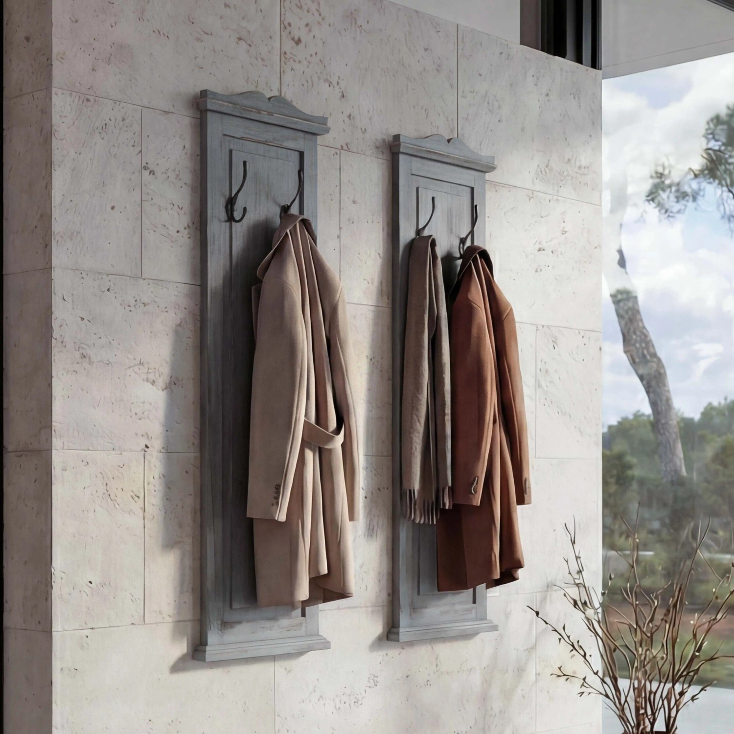 MCW Wandgarderobe Holz H33 Grau Shabby Chic 2er-Set kaufen bei OBI