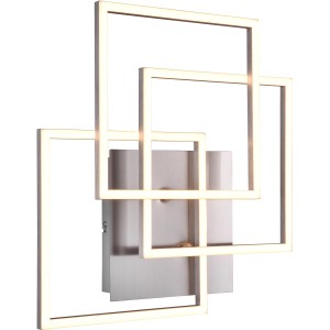 Dimmbare LED-Deckenleuchte Mobile in Nickel matt mit verschachtelten Quadraten, warmweiß bis tageslichtweiß.