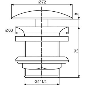 Ideal Standard Schaftventil Chrom, nicht verschließbar, für Waschtische ohne Überlauf, 1 1/4 Zoll Anschluss.