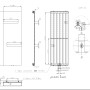 Technische Zeichnung: Glasdeals Badheizkörper LIANO, 140x45 cm, Mittelanschluss, Weiß. Details zu Maßen und Anschlüssen.