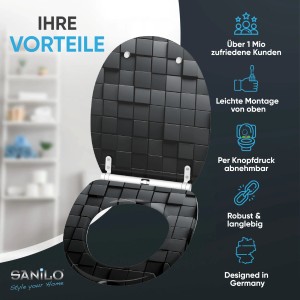 SANILO WC-Sitz Cube mit Absenkautomatik und Top-Fix-Befestigung, modernes Design.