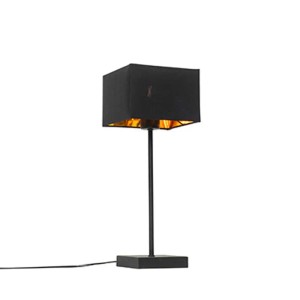 Moderne Tischlampe VT 1 mit schwarzem Stoffschirm und goldener Innenseite.