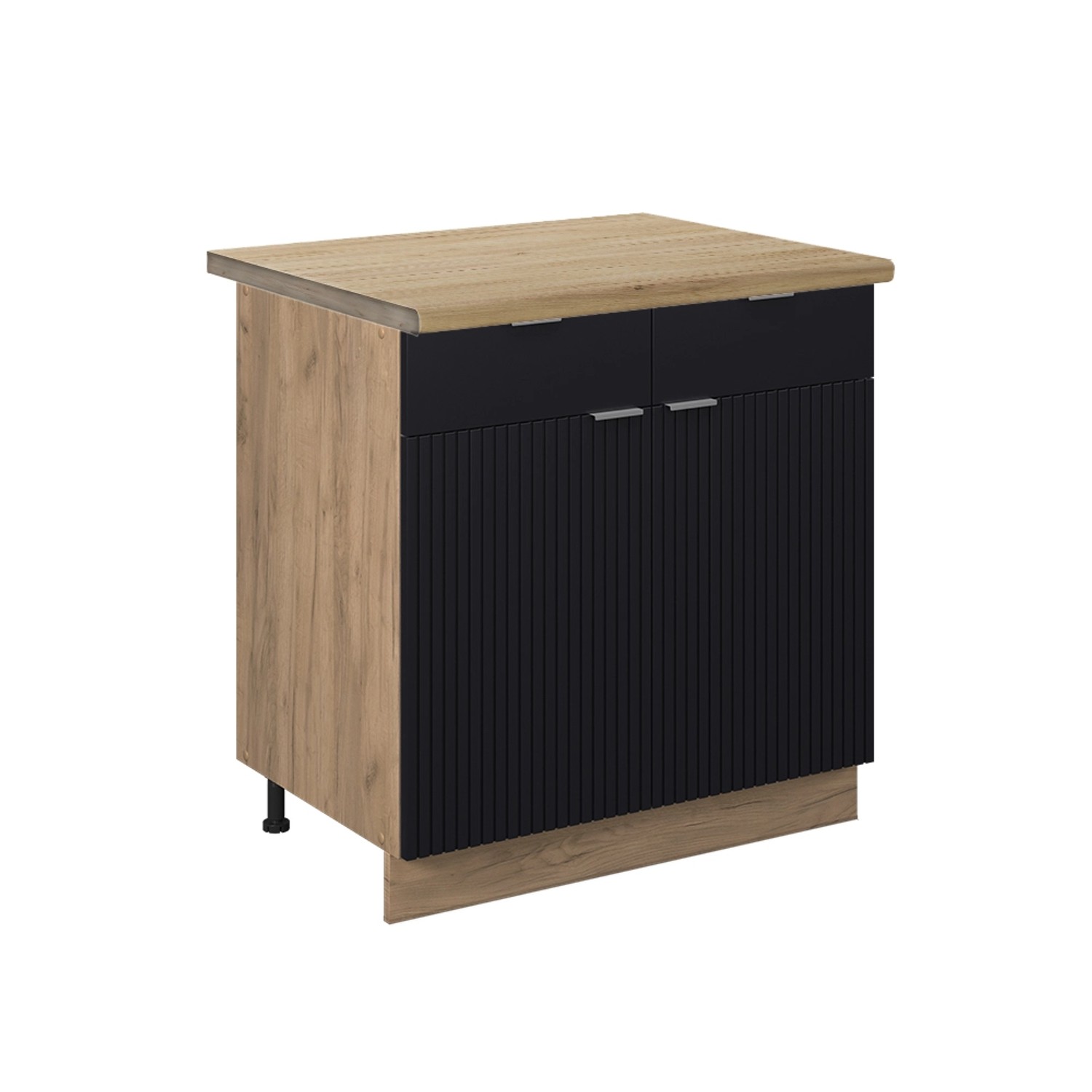 Vicco Küchenunterschrank Fame-Line Schubladenschrank für die Küche Schwarz Gestreift 80 cm AP Eiche