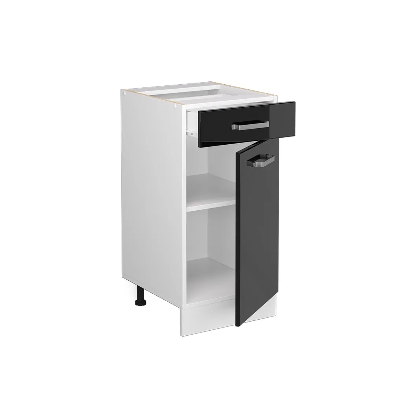Vicco Küchenunterschrank R-Line, Schwarz Hochglanz/Weiß, 40 cm, Arbeitsplatte Eiche