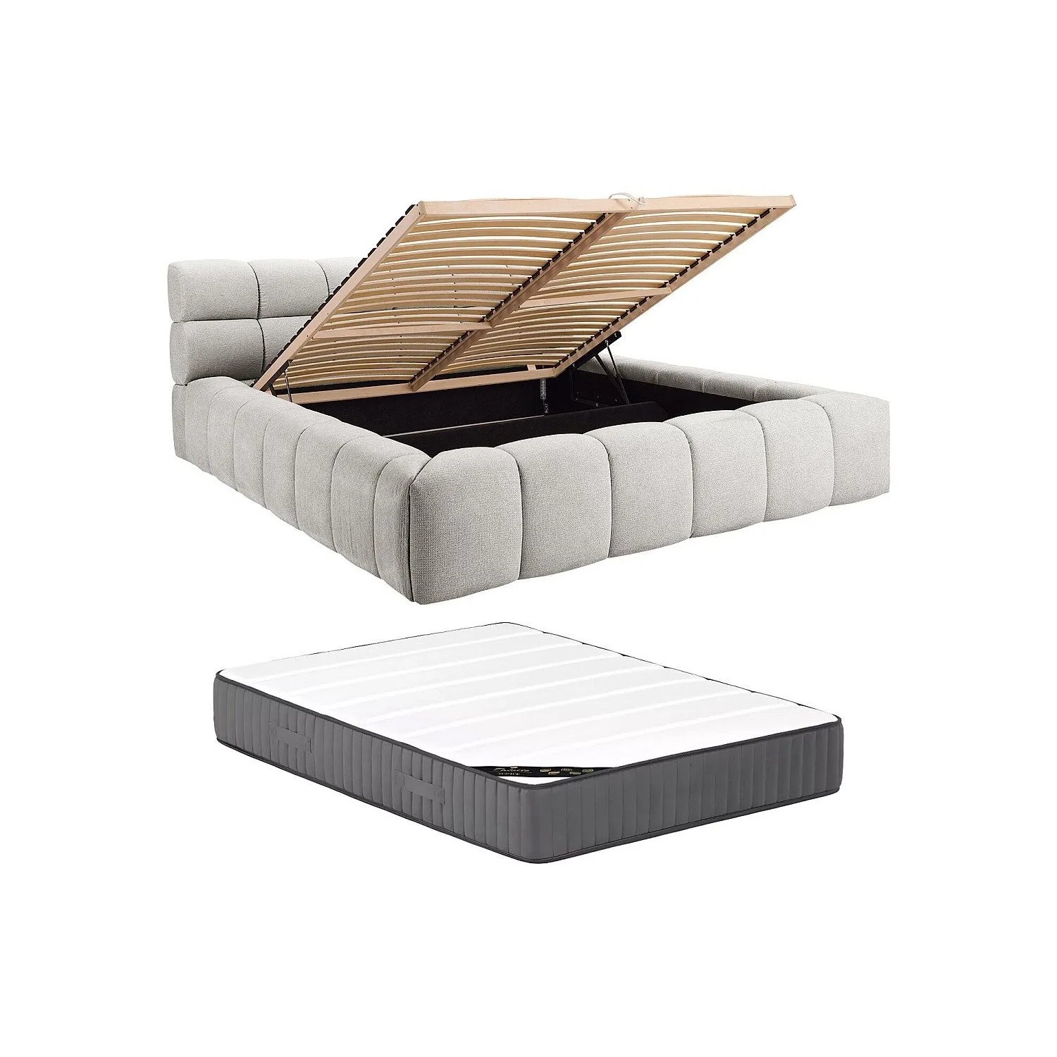 Vente-unique Bett Mit Bettkasten Forvik Hellgrau 204 cm
