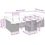 Graues 8-tlg. vidaXL Garten-Sofa-Set mit Stauraum aus Poly Rattan, inklusive Tisch. Abmessungen sind eingezeichnet.