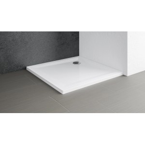 Quadratische, extraflache Schulte Duschwanne 90x90 cm in Alpinweiß mit Ablaufgarnitur.