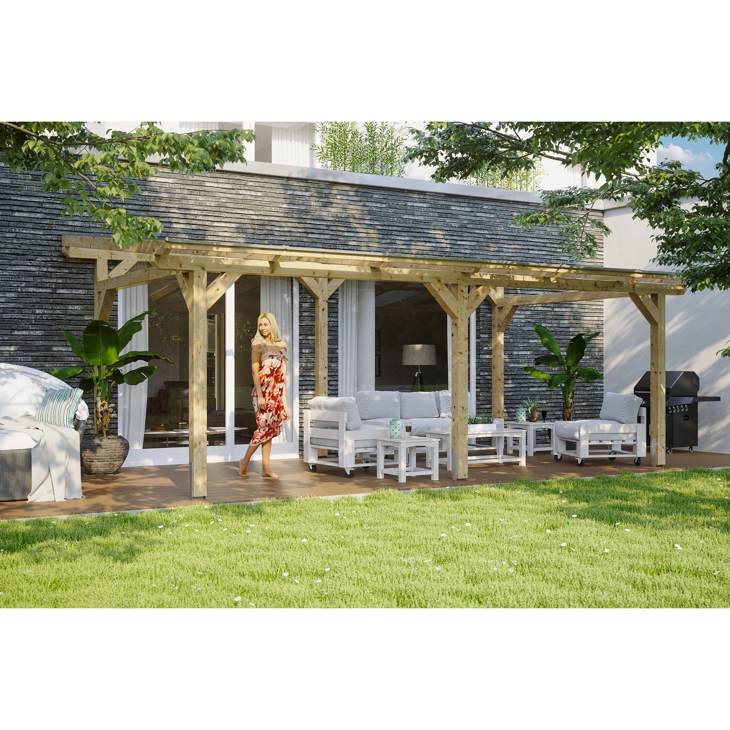Skan Holz Terrassenüberdachung Siena B x T 648 cm x 350 cm Leimholz Natur
