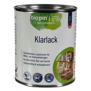 Dose Biopin Klarlack Farblos 0,75l für Holzversiegelung im Innenbereich.