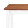 Detailansicht: vidaXL Bartisch- und Hocker-Set aus Massivholz, Tischplatte braun, Gestell weiß.