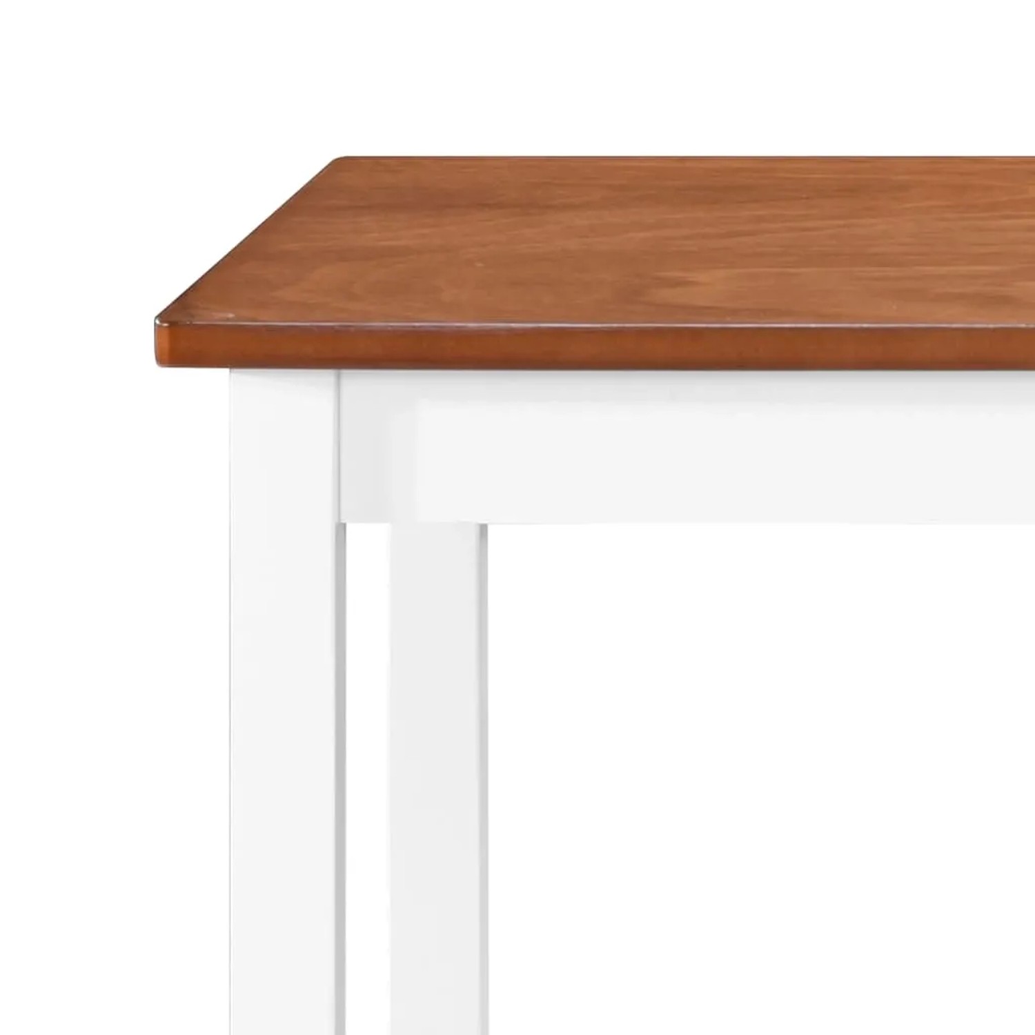 Detailansicht: vidaXL Bartisch- und Hocker-Set aus Massivholz, Tischplatte braun, Gestell weiß.