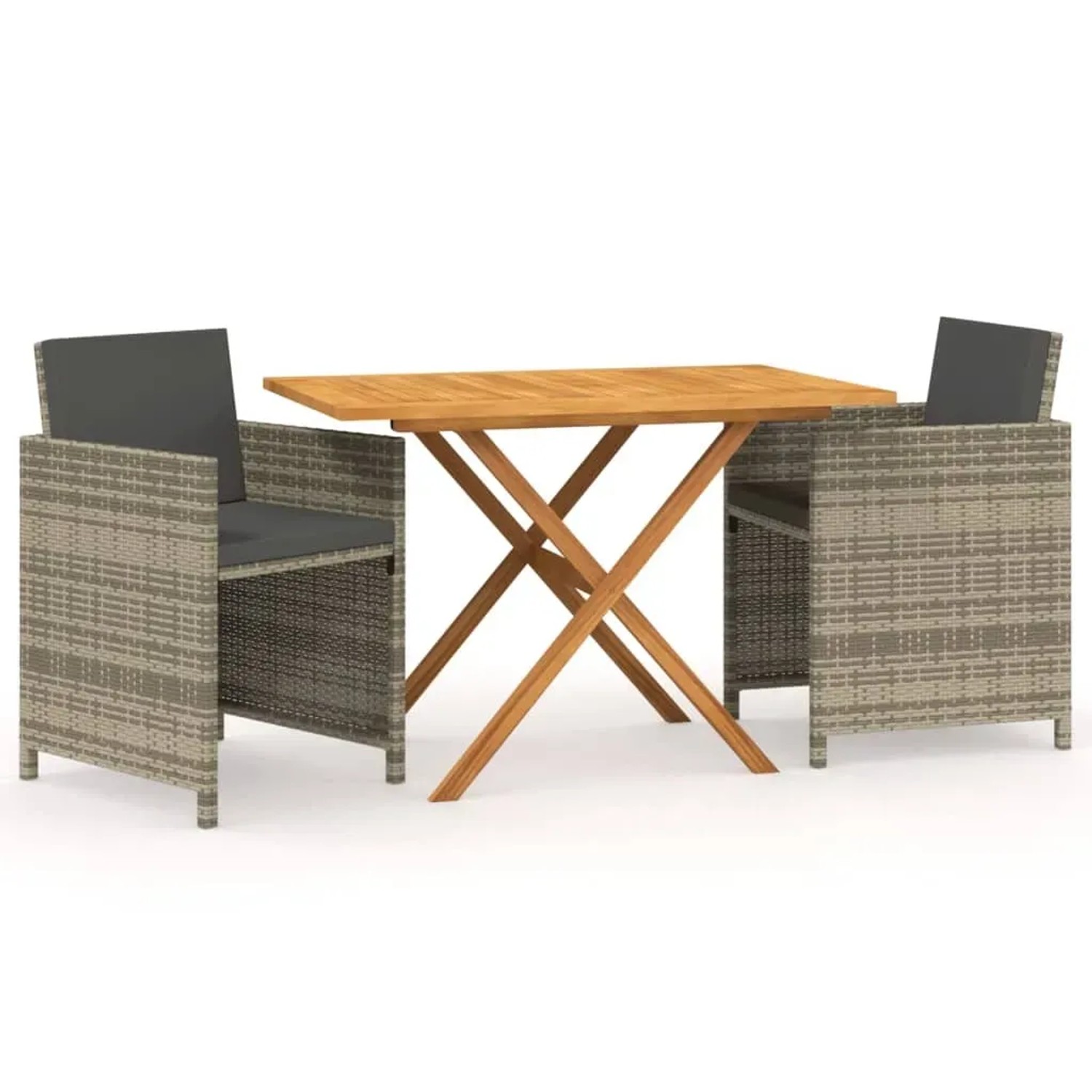 vidaXL 3-Tlg Garten-Essgruppe mit Kissen Grau 3094303