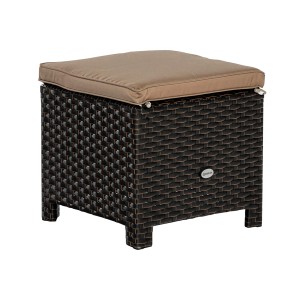 Merxx Salerno Gartenhocker, braunes Kunststoffgeflecht mit beigem Sitzkissen.