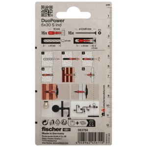 Fischer DuoPower Universaldübel 6x30 mm, 16er Set mit Schrauben, für sichere Befestigungen.