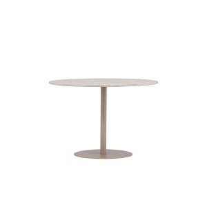 Beiger ebuy24 Lycke Esstisch, Ø110 cm, mit runder Tischplatte in Marmoroptik und Mittelfuß.