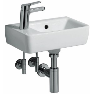 Geberit Renova Compact Handwaschbecken, 40 cm, weiß mit KeraTect Beschichtung und Armatur.