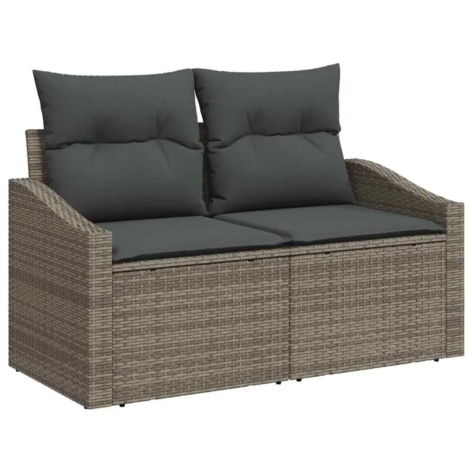 Graues 6-tlg. vidaXL Garten-Sofa-Set aus Polyrattan mit Kissen und Stauraum.