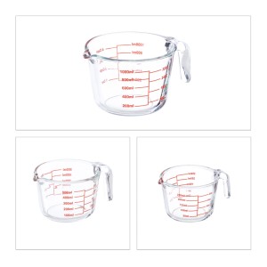 Relaxdays Messbecher Set Glas Transparent Dreiteilig 250 ml 500 ml 1 l