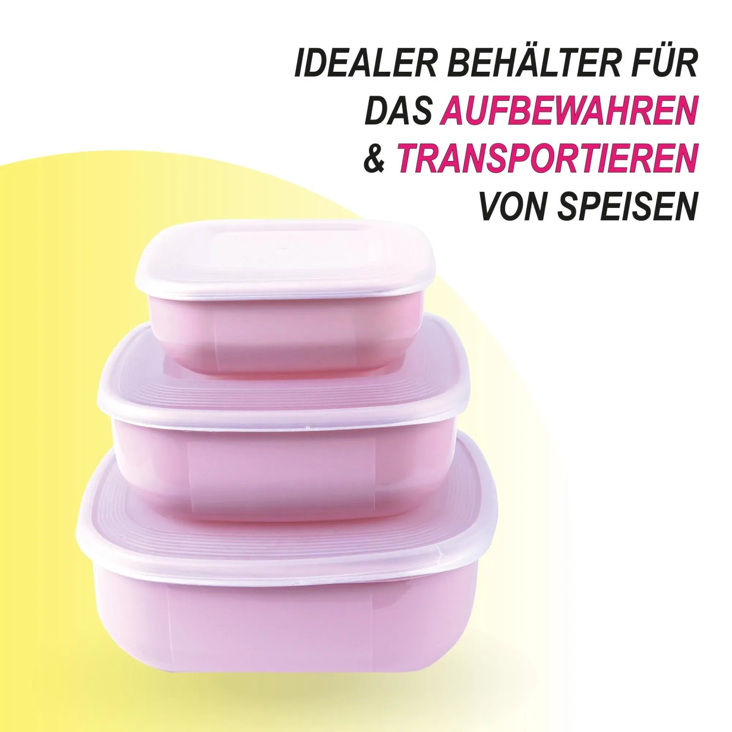 ProHome Vorratsdosen, 3er Set, eckig, rosa. Frischhaltedosen für die Küche.