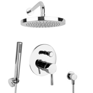 PaulGurkes Regendusche Duschsystem: rundes, verchromtes Unterputz-Set mit Kopfbrause, Handbrause und Armatur.