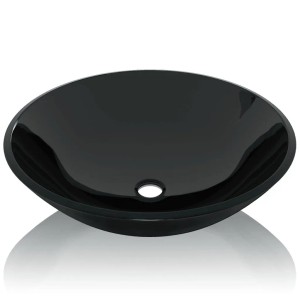 Schwarzes vidaXL Waschbecken aus Hartglas, 42 cm Durchmesser, für Bad & WC.