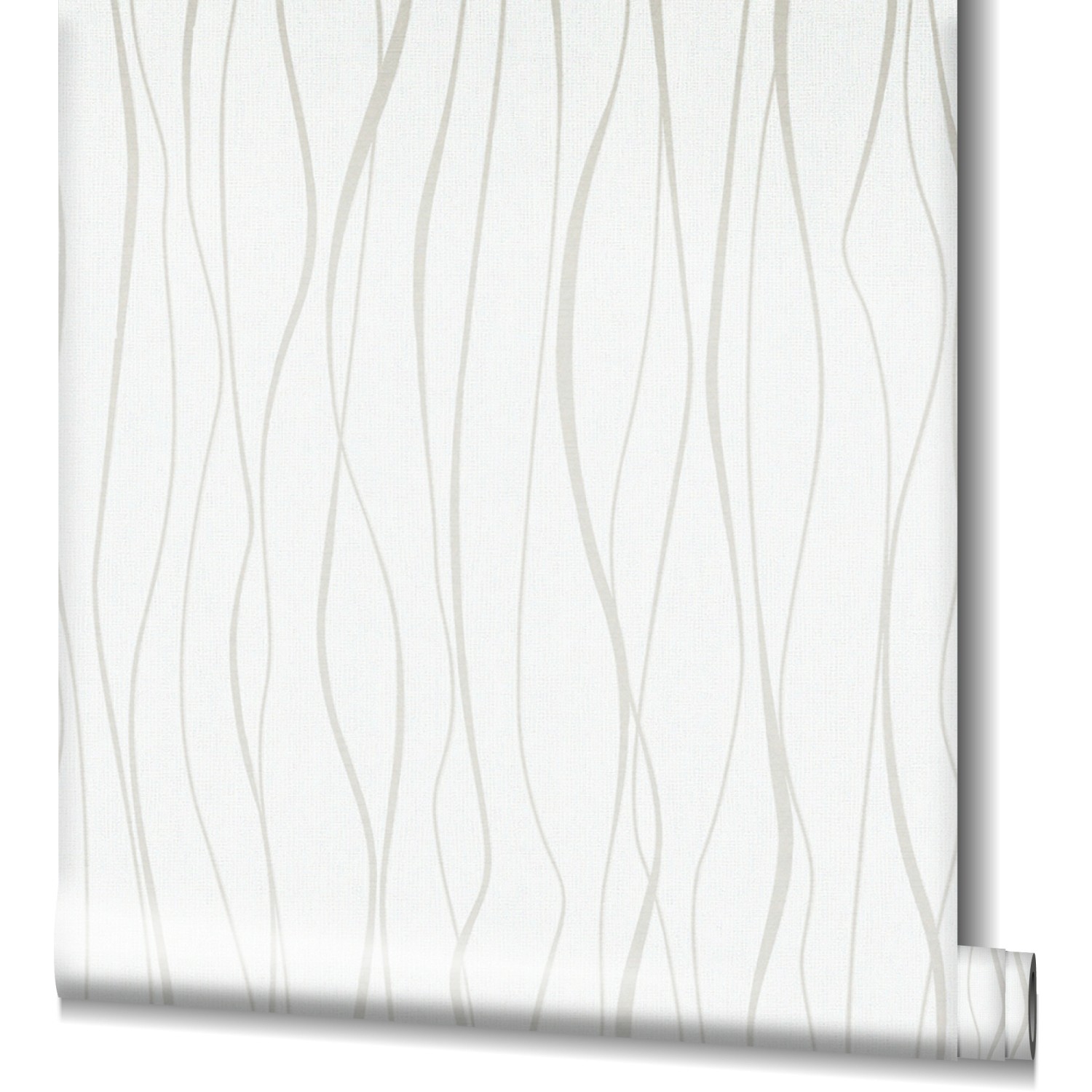Weiße Marburg Vliestapete Ivy Nov mit Wellenmuster, geeignet für Wohn- und Schlafzimmer.