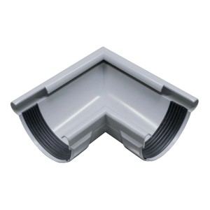 Inefa Rinnenwinkel 90 Grad Außeneck NW 125, halbrunde Dachrinne aus grauem PVC.