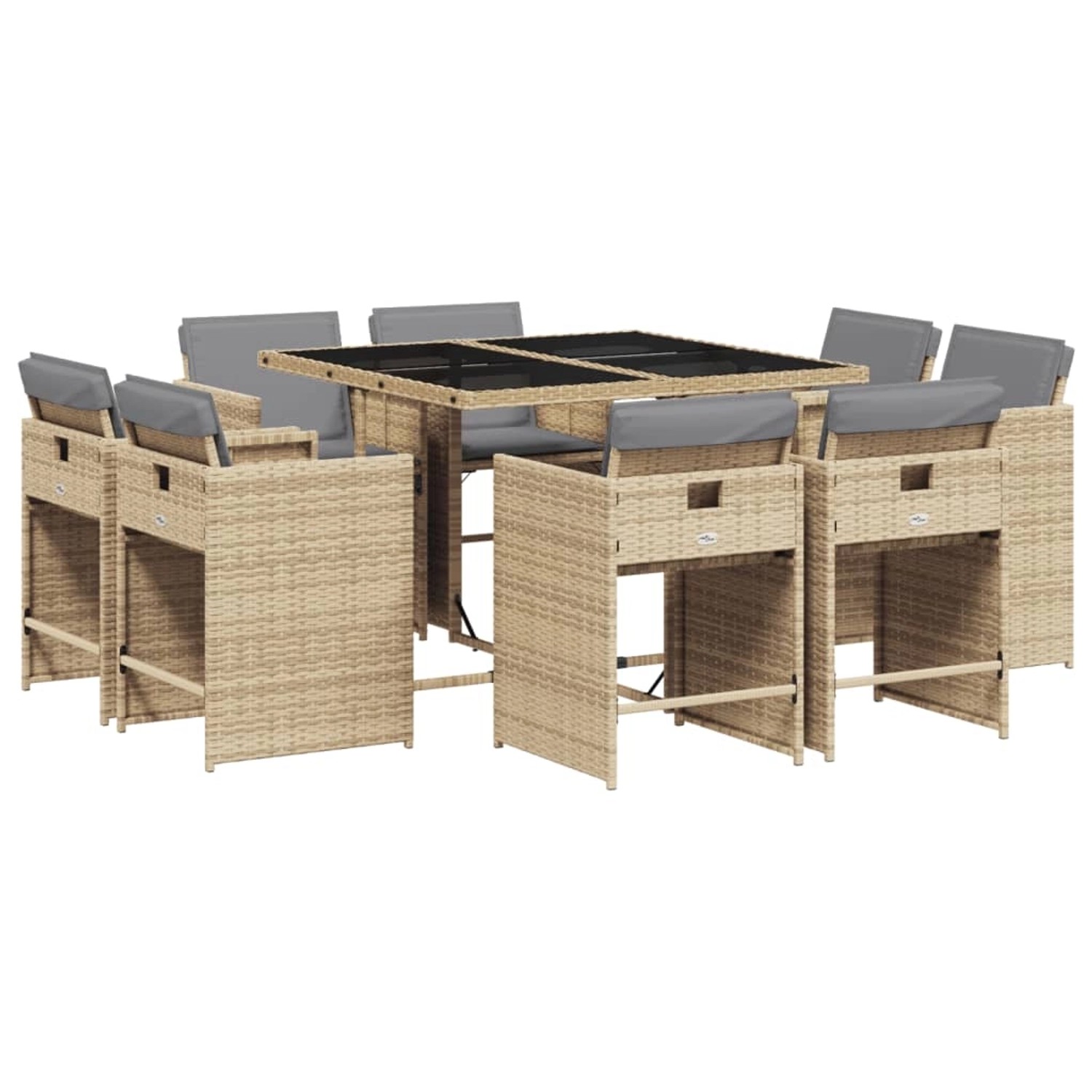 vidaXL 9-Tlg Garten-Essgruppe mit Kissen Beigemischung Poly Rattan 3211200 günstig online kaufen