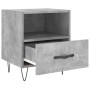 Betongrauer Nachttisch mit Schublade und Fach, Teil eines 2er Sets. Modernes Design mit Metallfüßen.
