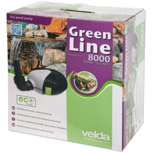 Verpackung der Velda Teichpumpe Green Line 8000, einer Schmutzwasserpumpe für Teiche.