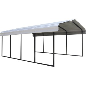 Schwarzer/grauer ShelterLogic Carport Neapel, 610x370 cm, mit Stahl-Dacheindeckung.