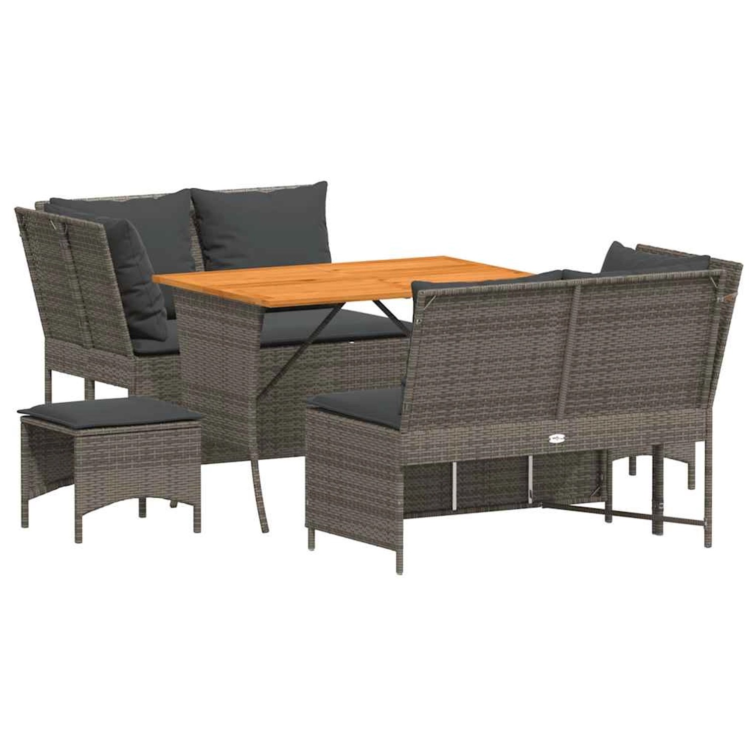 vidaXL 5-Tlg Garten-Sofagarnitur mit Kissen Grau Poly Rattan 3365346 günstig online kaufen